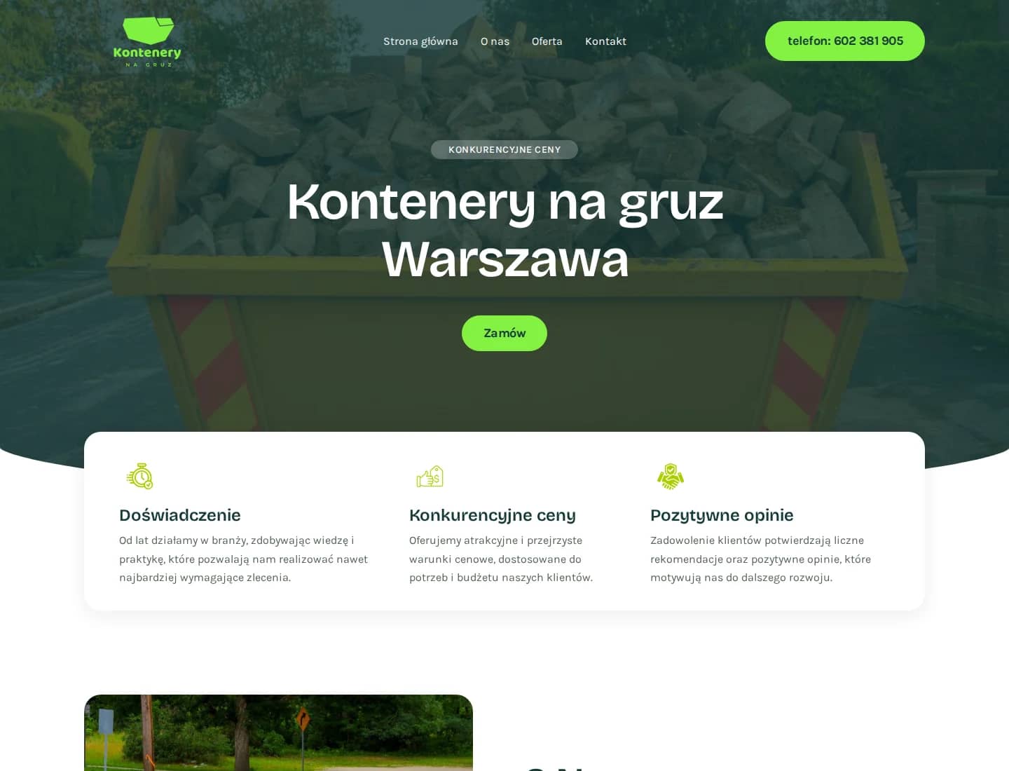 Kontenero landing page screenshot for container rental lead generation.